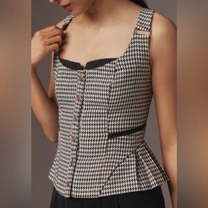 Maeve NWT Black and White Houndstooth Top